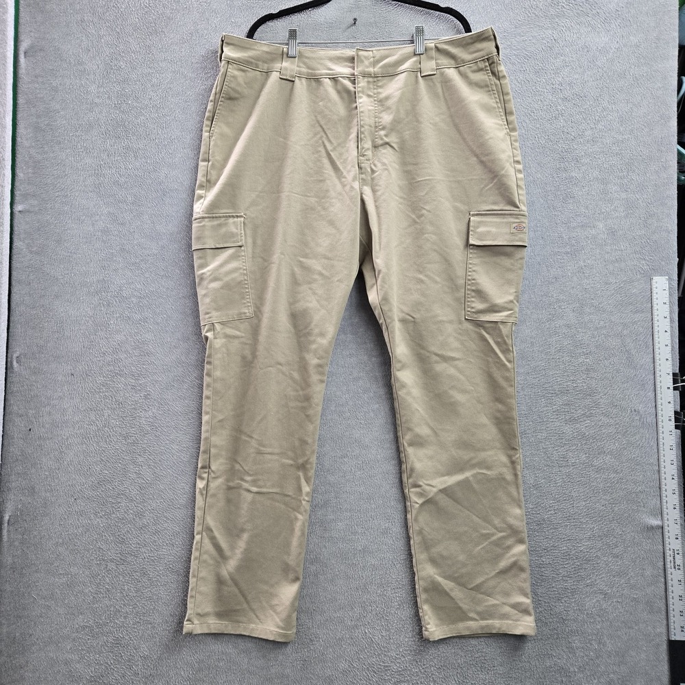 Dickies Men Pants 36R Brown Cargo‎ Twill Button 30" Inseam Logo Outdoor